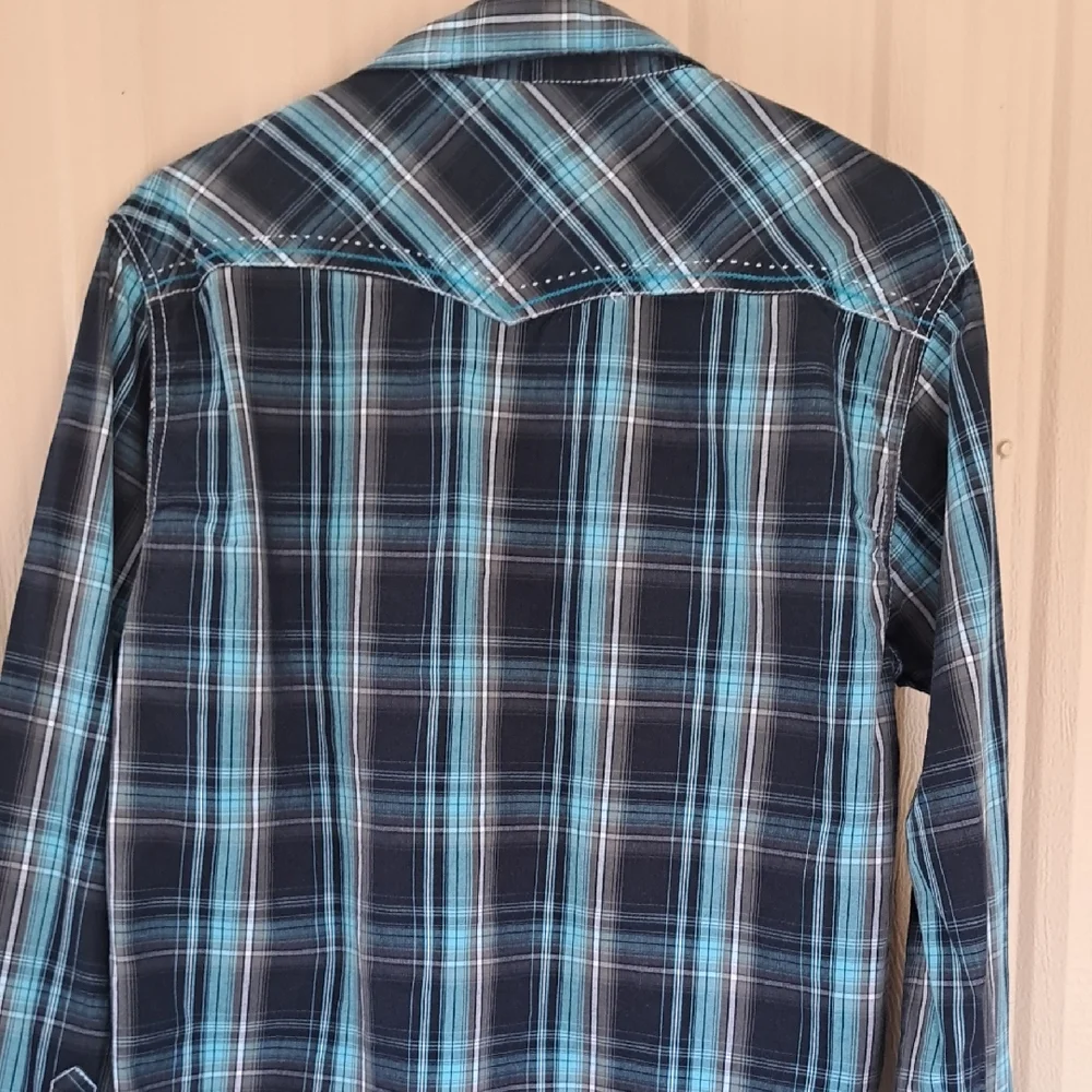 BKE Men's Teal and Black Plaid Button Down Shirt.  Size Large. - Picture 8 of 13